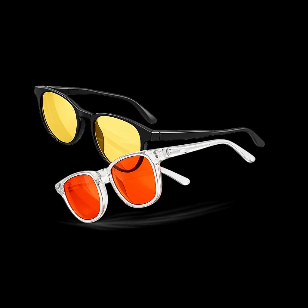 Two pairs of Blue Light Glasses — yellow and orange lenses