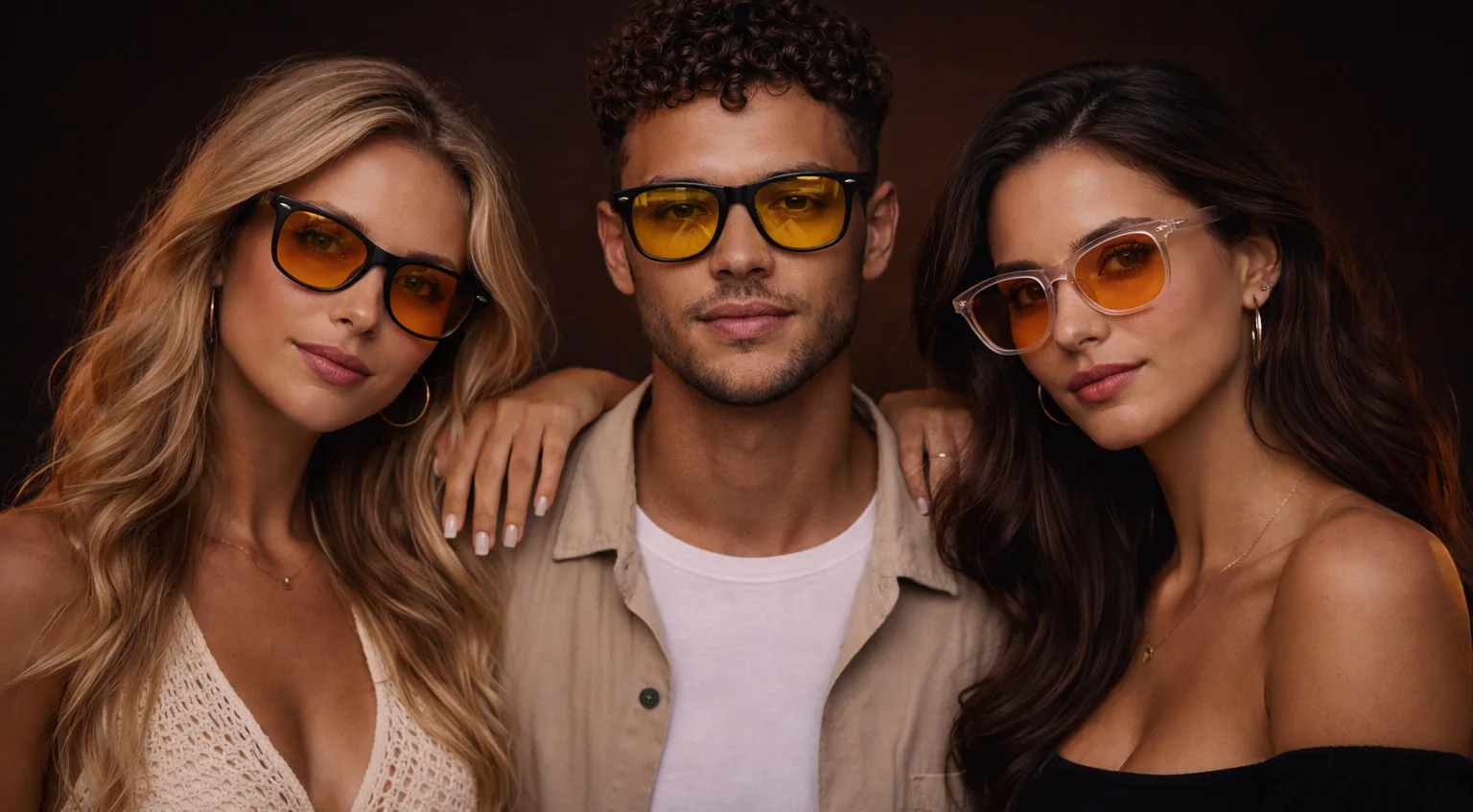 Three models wearing Blue Light Glasses
